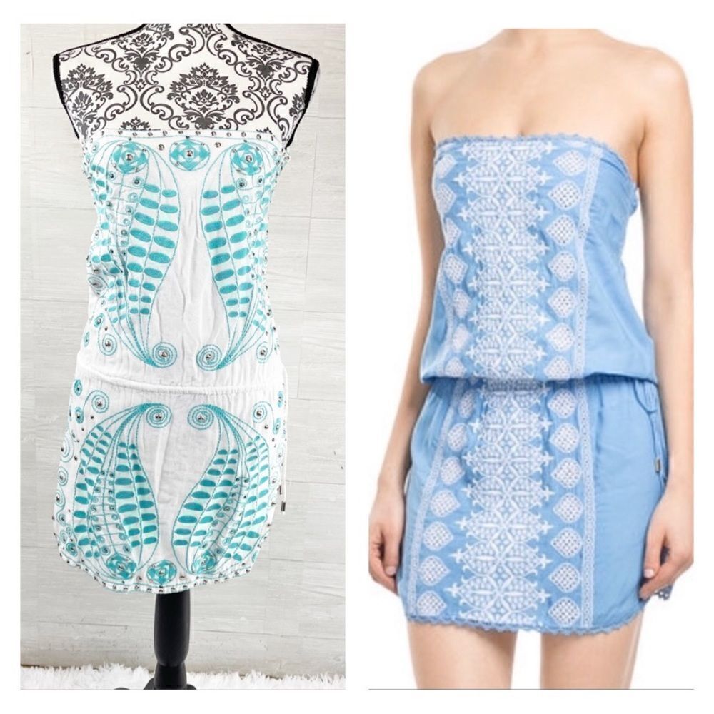 Melissa Odabash Beaded Embroidered Tie Waist Strapless Swimsuit Cover